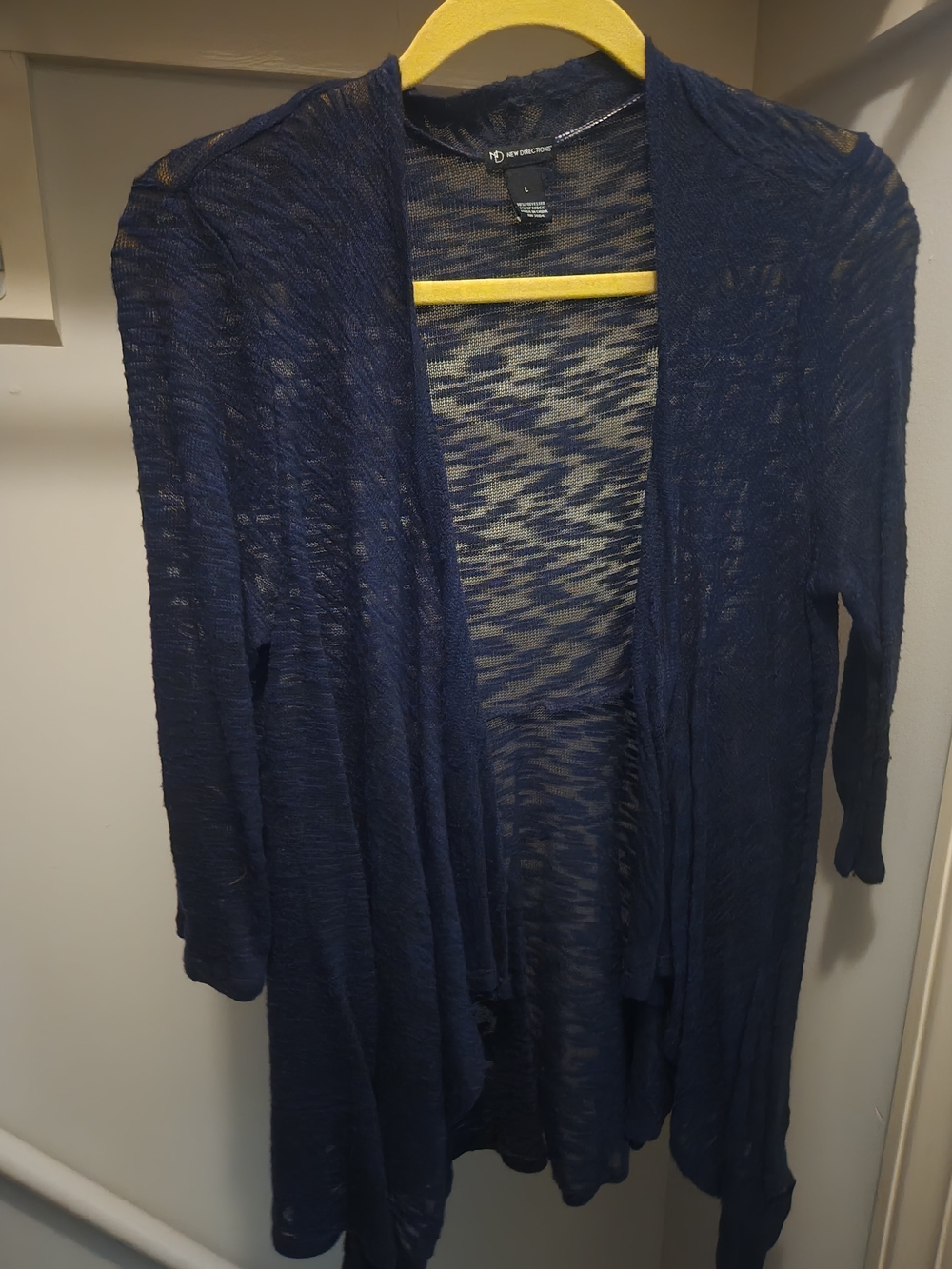 new directions Sheer Navy Open-Front Cardigan